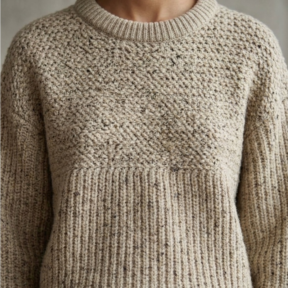 Vintage GRENADIER Mixed-Stitch Tweed Sweater | Oatmeal | Med - Picture 4 of 16